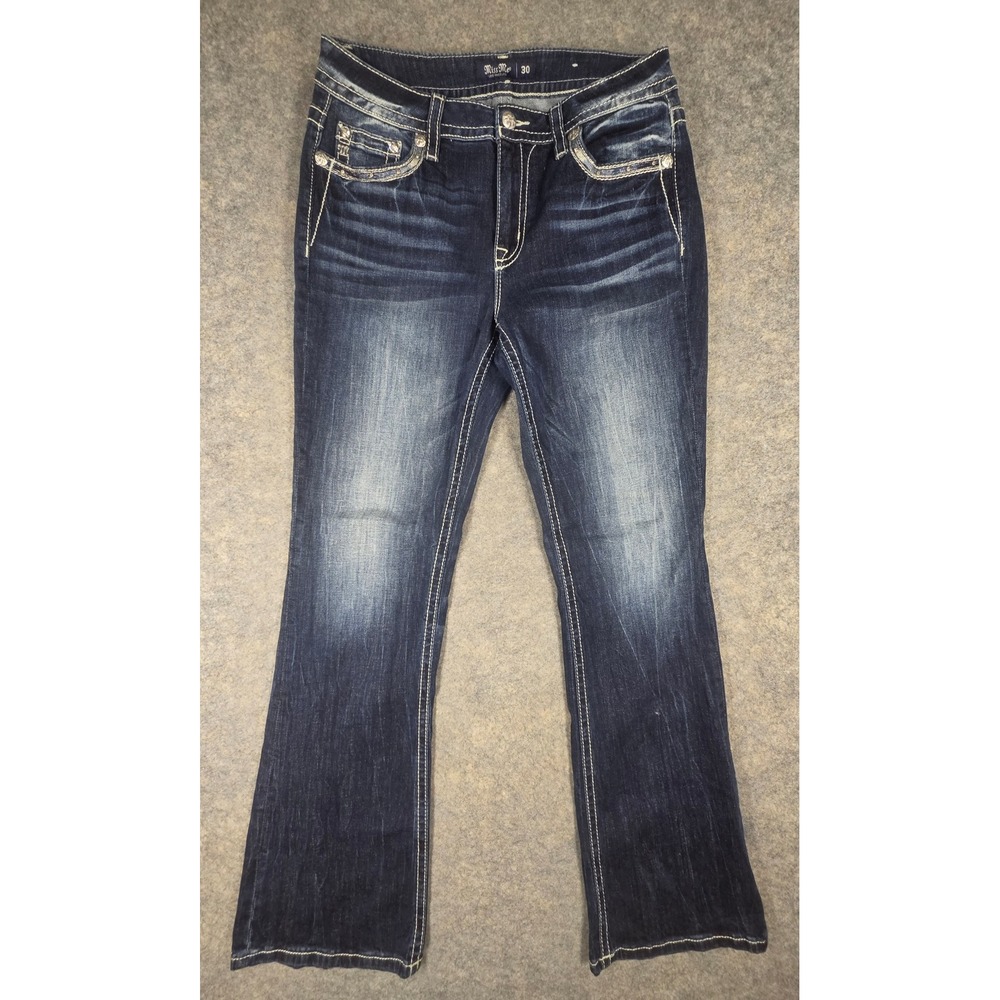 Miss Me Curvy Boot Jeans 30 Dark Wash Rhinestone Embellished Inseam 32